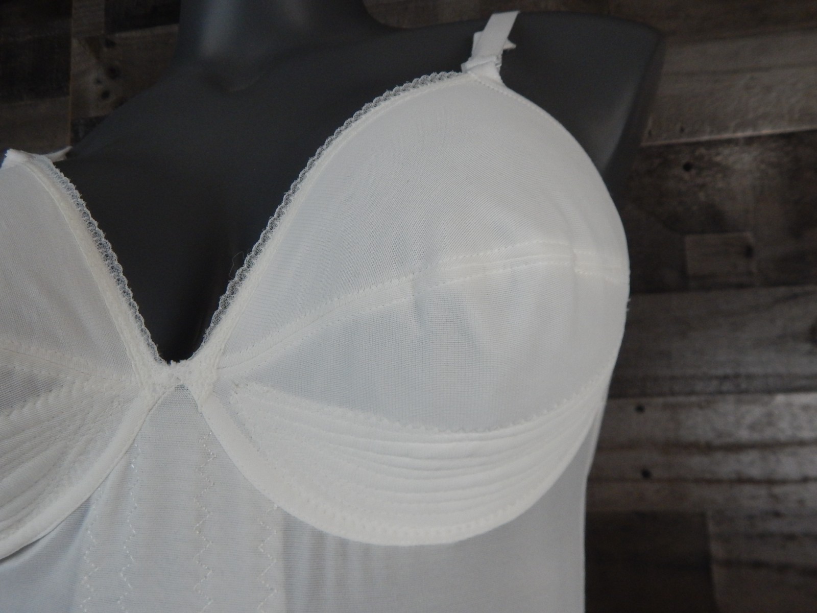 De Luxe Fashions All in One White Stretchy Girdle Bodysuit Soft Cups-Style 40B