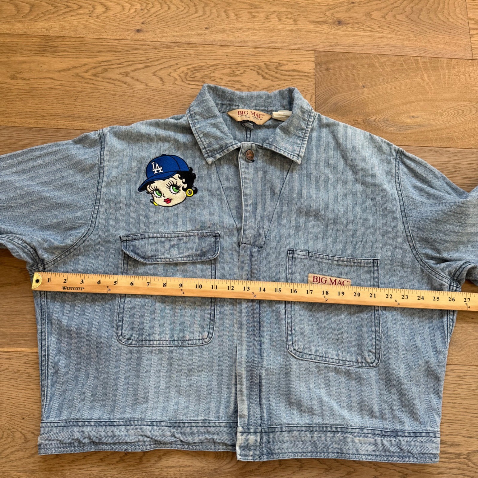 Vintage Big Mac Herringbone Denim Jacket Betty Boop LA Dodgers Chore Coat 48 Reg