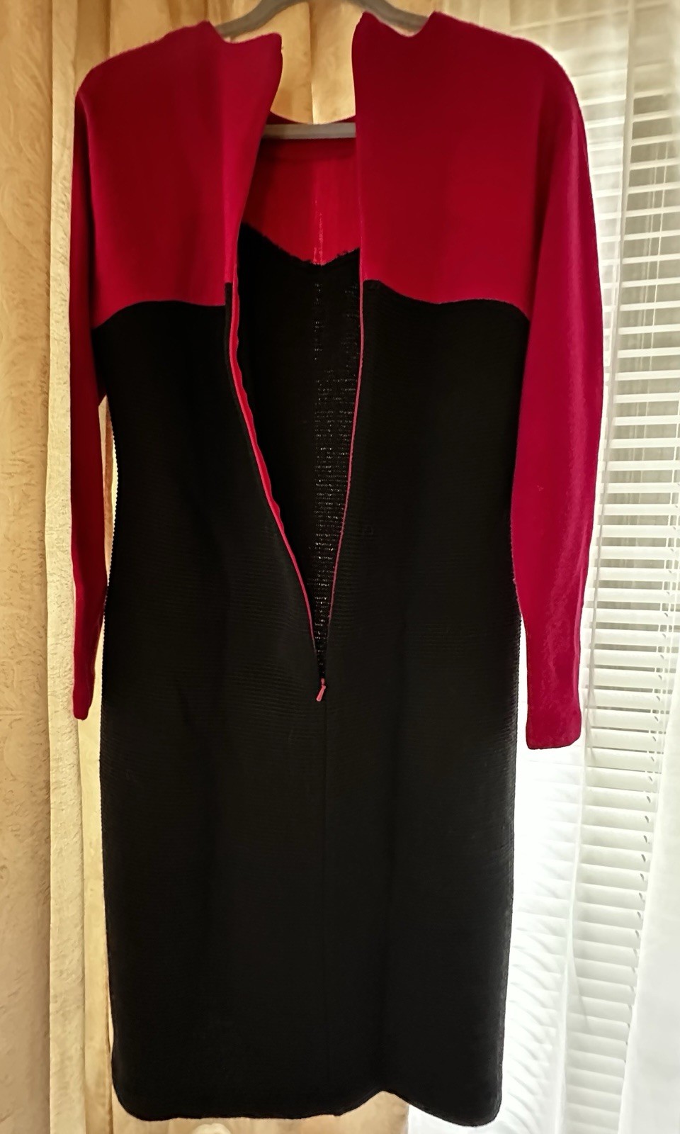 VINTAGE CASUAL CORNER 80/90s RARE FUCHSIA BLACK SWEATER WIGGLE LBD DRESS L