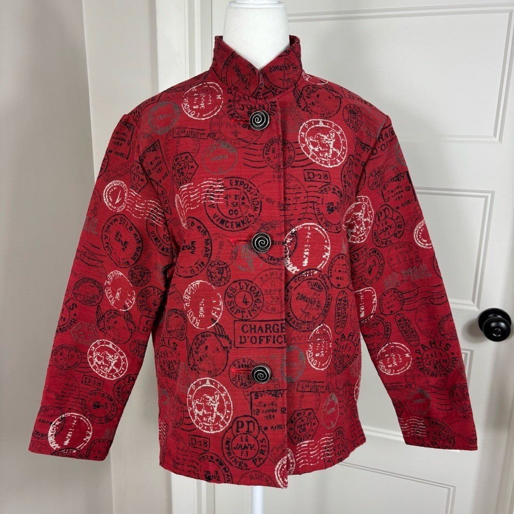 Painted Pony Postage Print Tapestry Blazer Jacket L Quirky Eccentric Vintage
