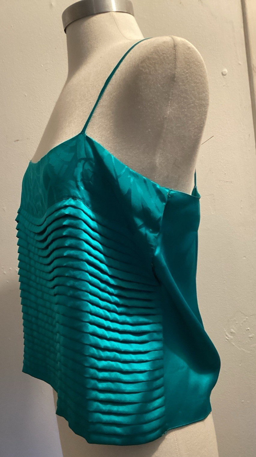 vintage 70’s aqua silk pleated camisole tank disco top sz M 36 bust
