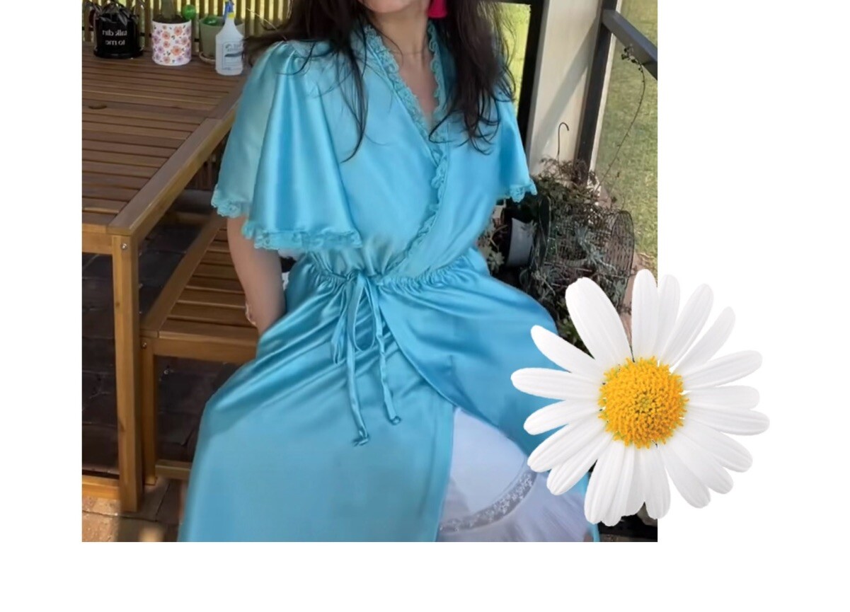 Vintage Women’s Blue Wrap Dress Or Robe Lingerie Size Small Boudoir Fairycore