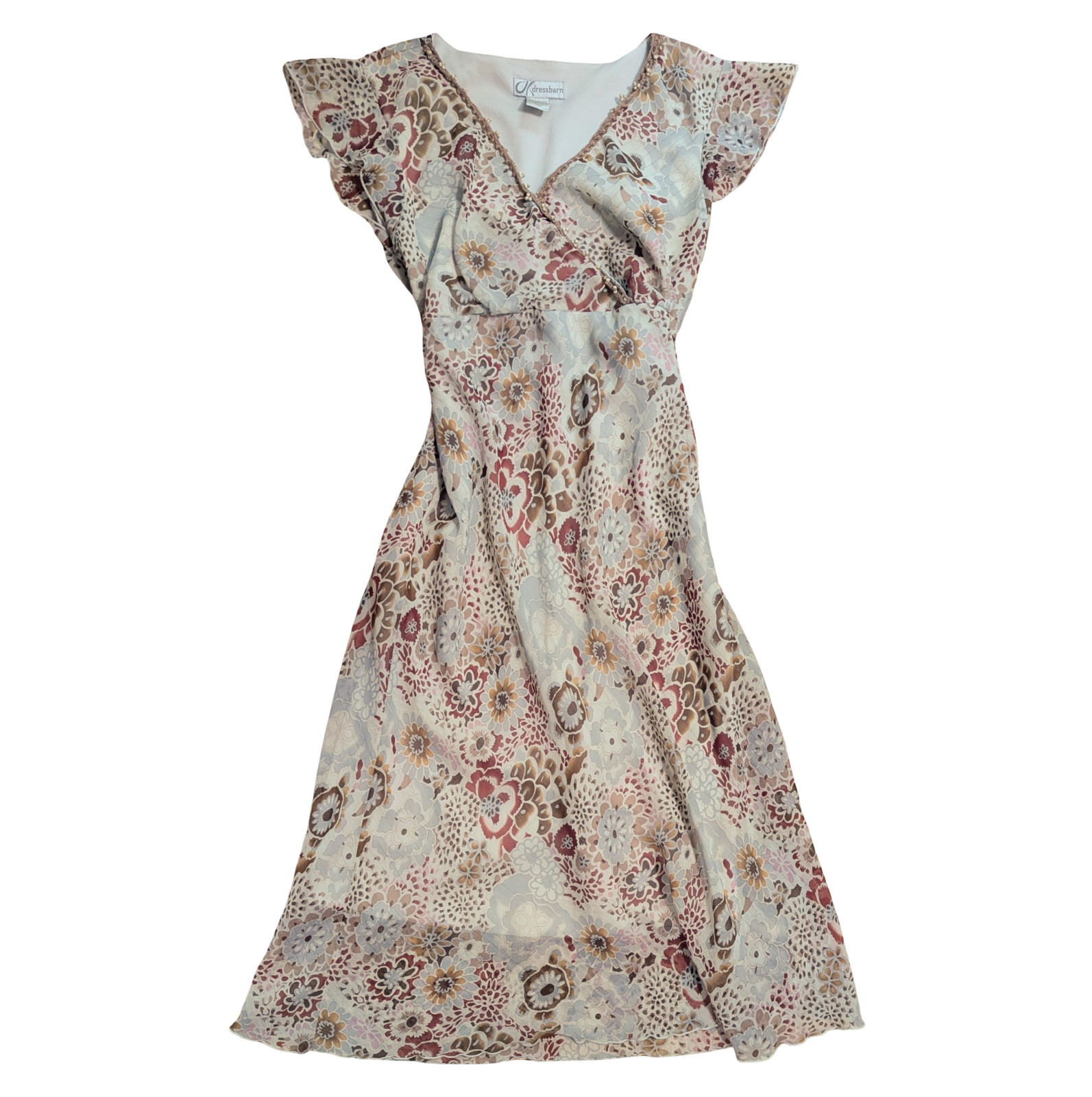 Vintage Y2K Dress Barn Women’s XL Flowy Floral Warm Toned V-Neck Dress Fairycore