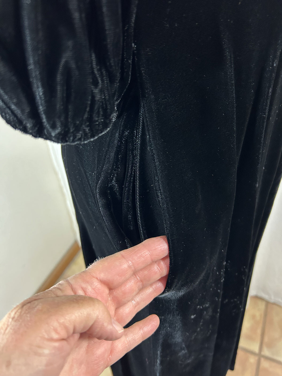 Vtg 30s Black Silk Velvet Long Dress Rhinestone Buttons Evening Hollywood sz 8/S