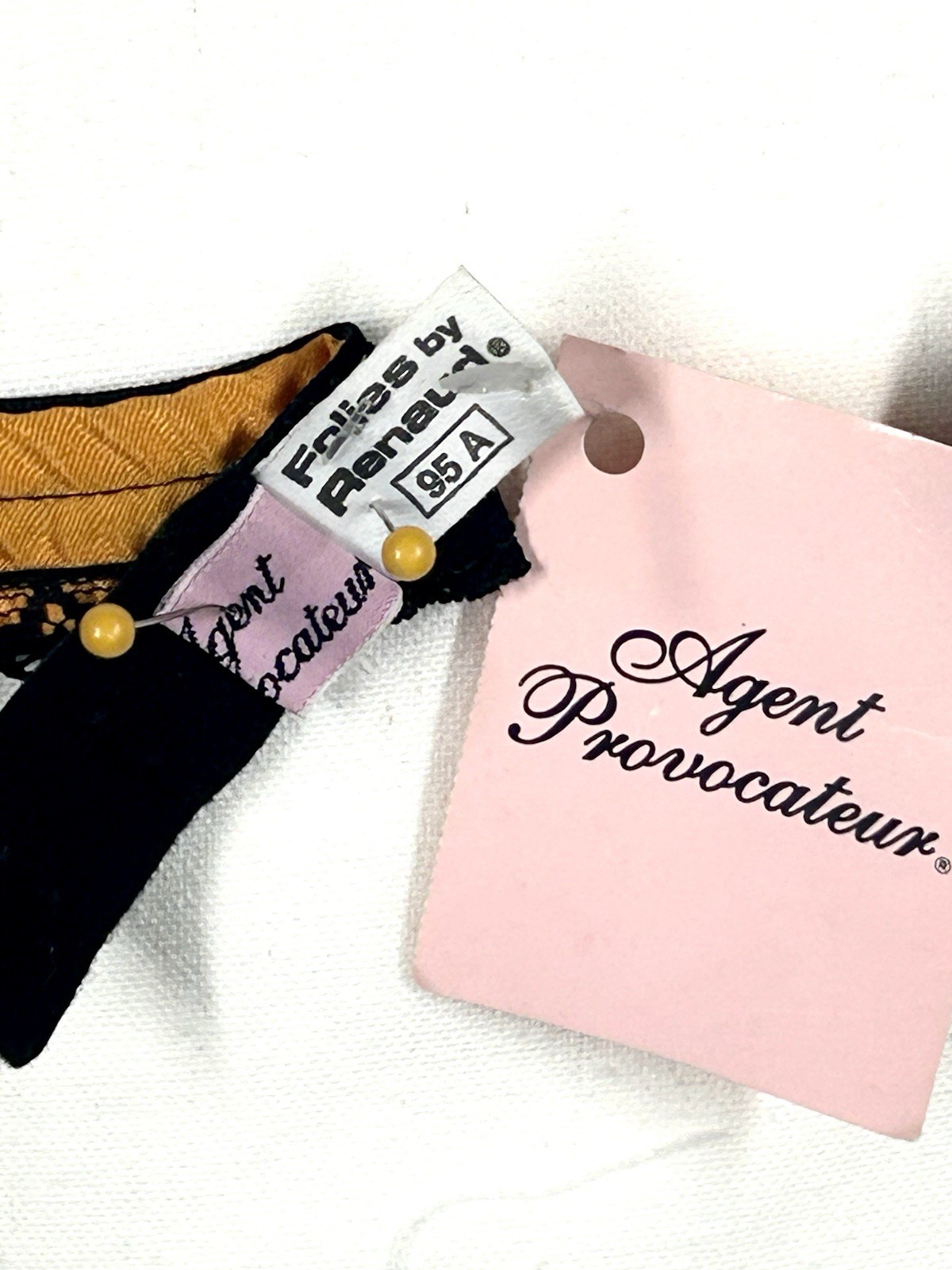 NWT Vintage Agent Provocateur Gold & Black Lingerie Bra & Garter 36A 34B Small