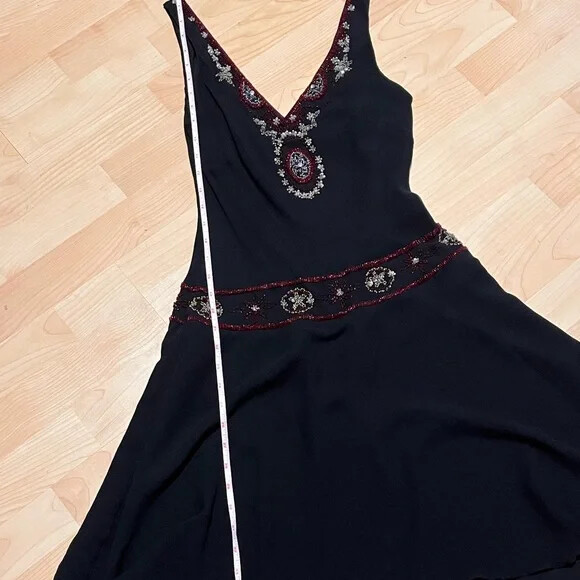 Vintage Vera Cristina Beaded Black Silk Drop Waist Dress Size 8 EUC