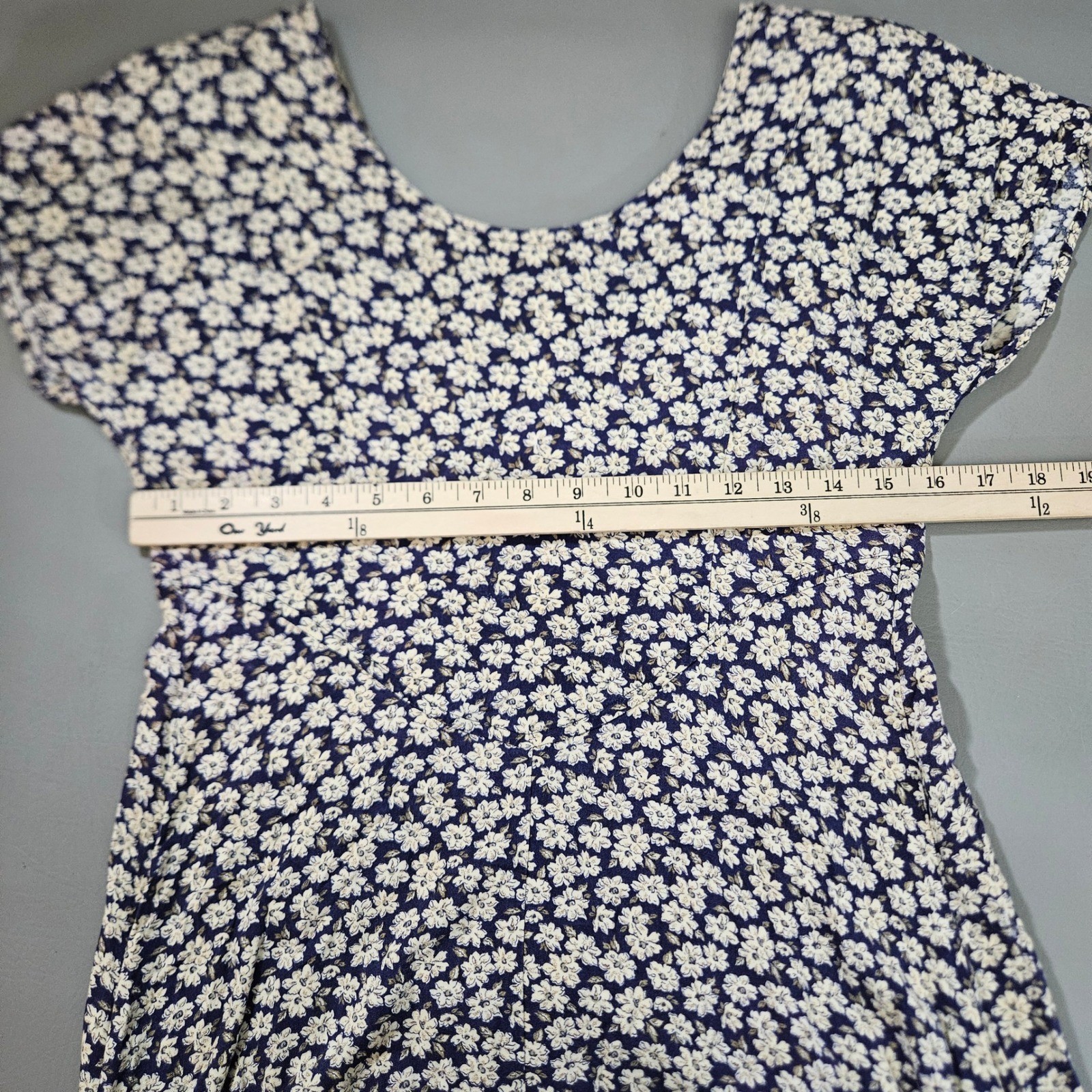 Vintage All That Jazz Navy Blue Floral Daisy Maxi Dress 9/10 90s USA Grunge