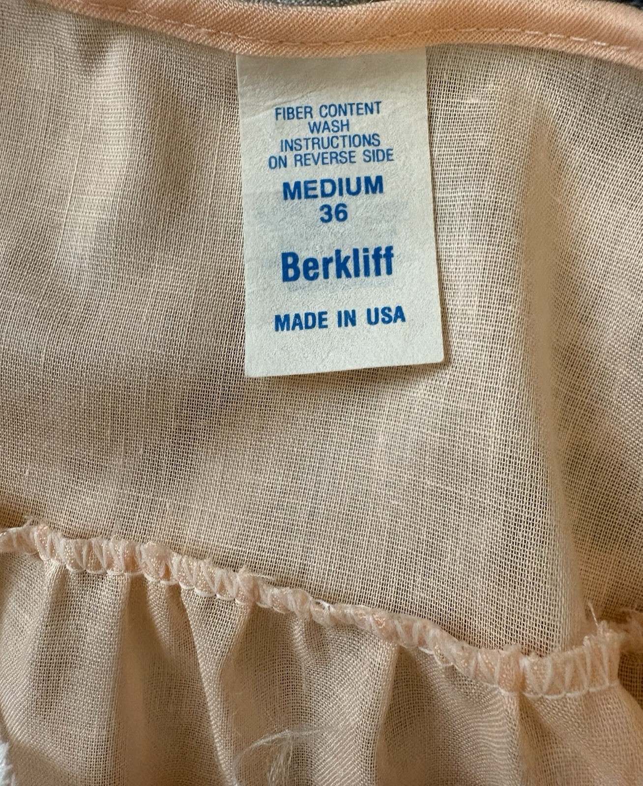 Vintage Berkliff Knee Length Peach Nightgown Lace & Flutter Sleeve Size M