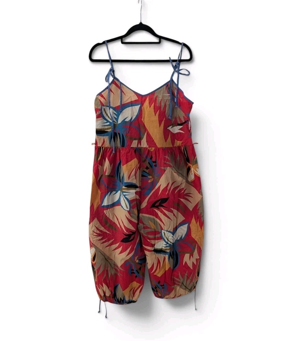 Vintage 80s Touche Jumpsuit Romper 10 Cotton Balloon Leg Floral Tropical Print