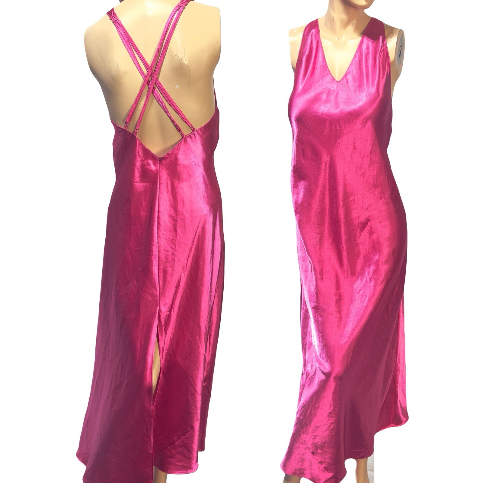 Fredericks of Hollywood Vintage Y2K Pink Satin Maxi Negligee Slip Dress Size M