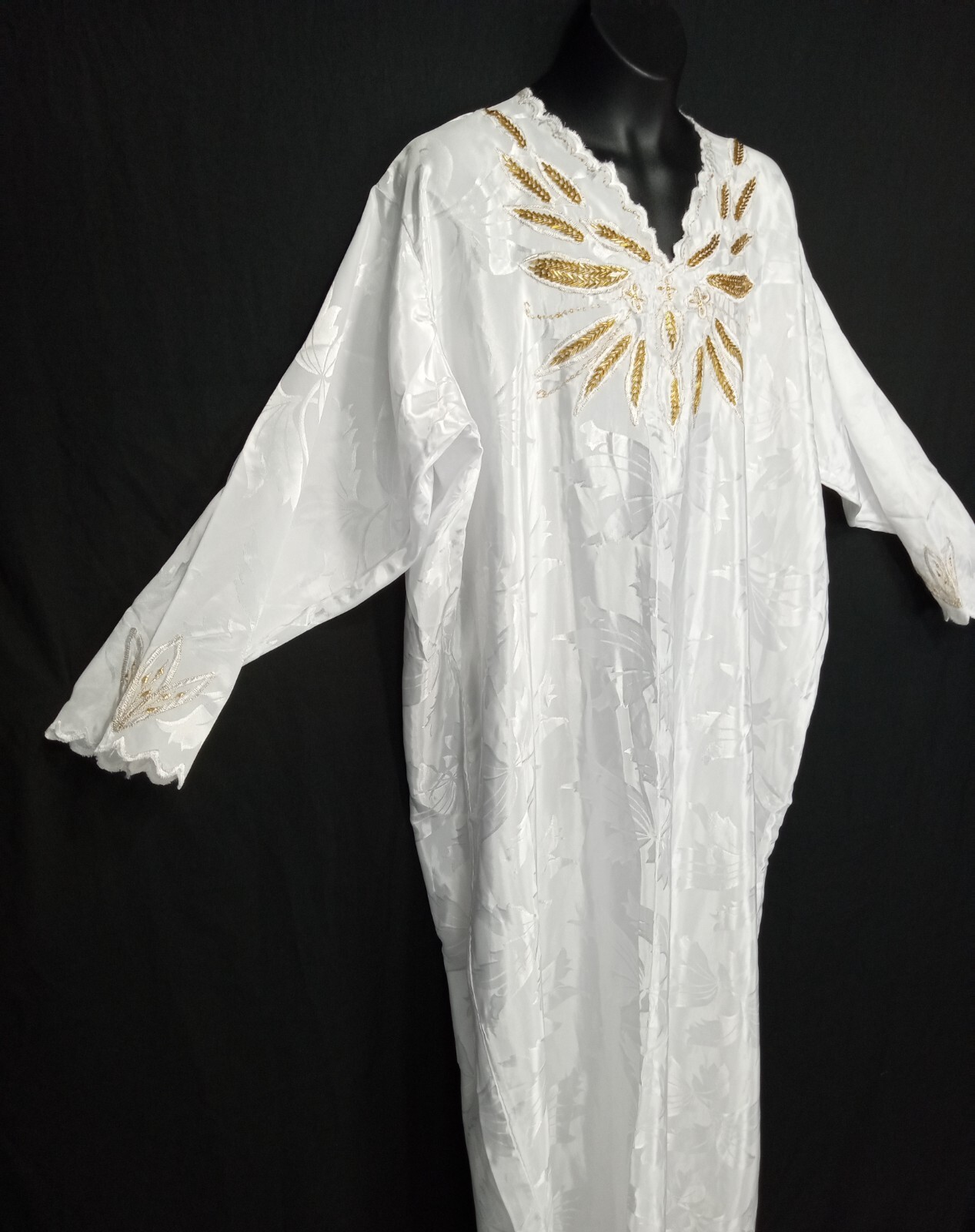 Y2K white satin women’s gold Beaded Sequined long evening soiree dress