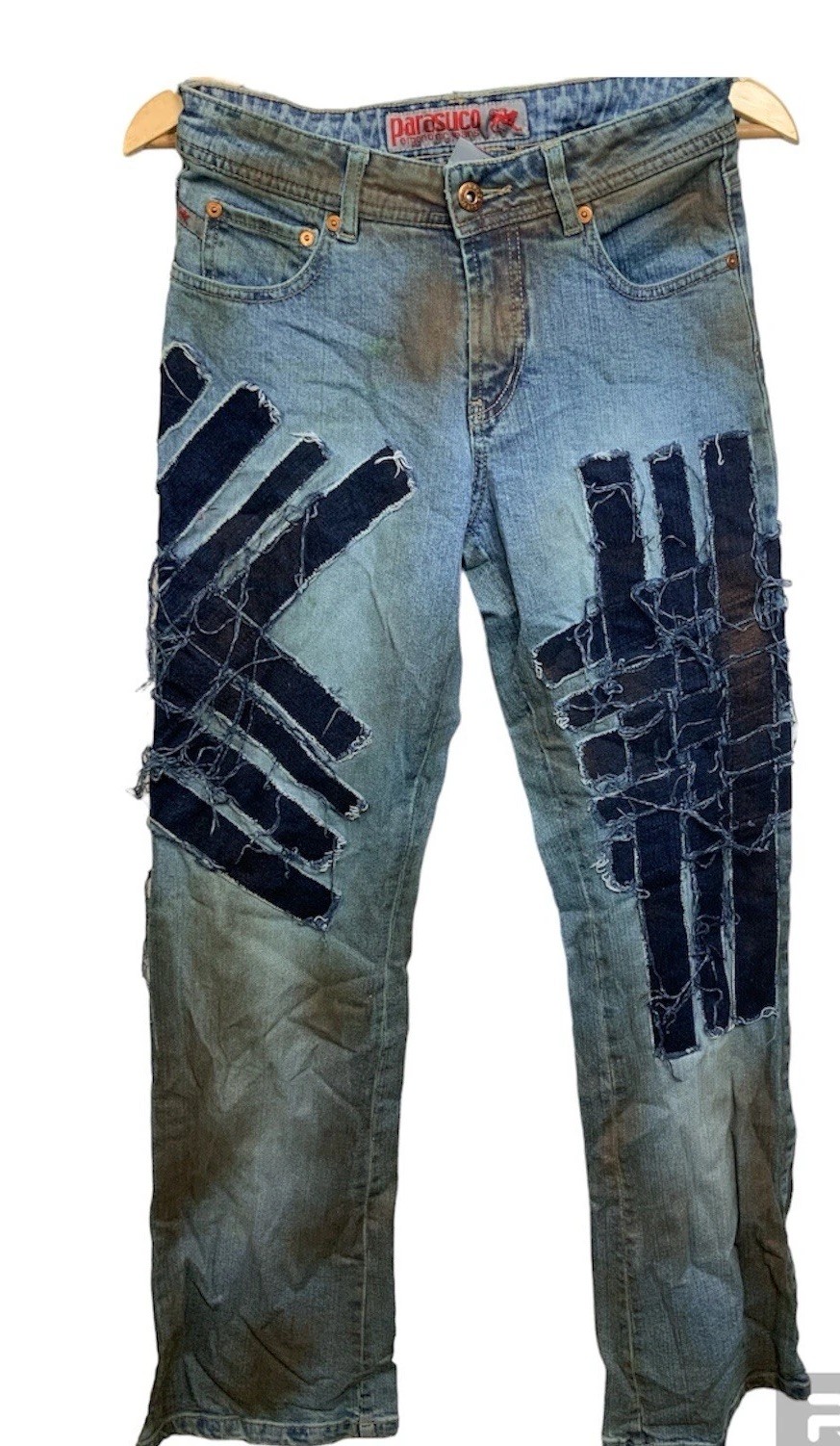 Vintage 90s Parasuco Jeans Women’s 26 Blue Distressed Patchwork Rare