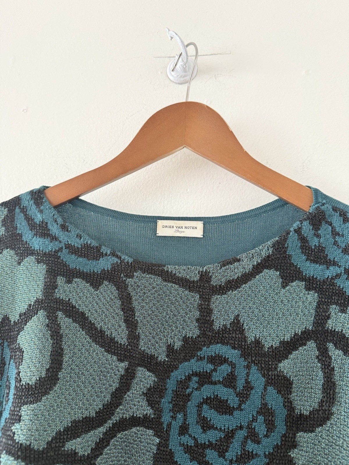 Vintage Dries Van Noten Rose Jacquard Knit Oversized Sweater/Tunic Avant Garde