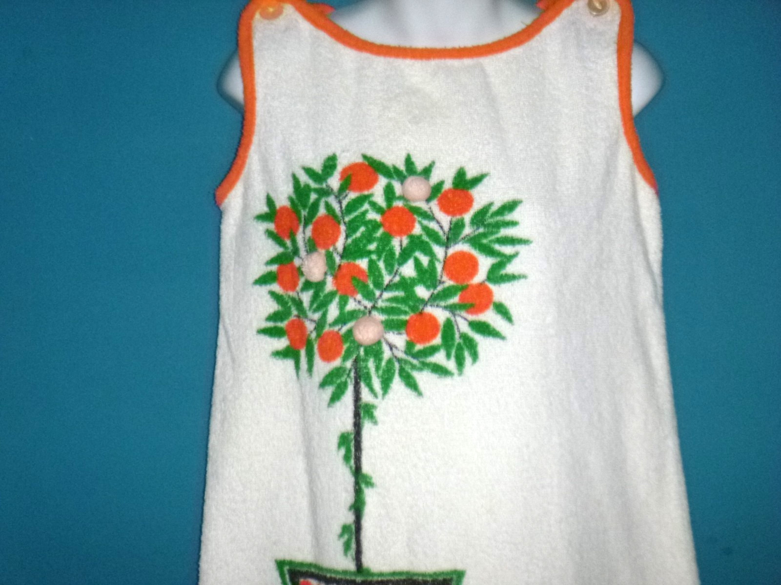 Vtg 60s Sherry of Miami Cotton Terry Sundress Beach Cover MOD Orange Tree Sz S
