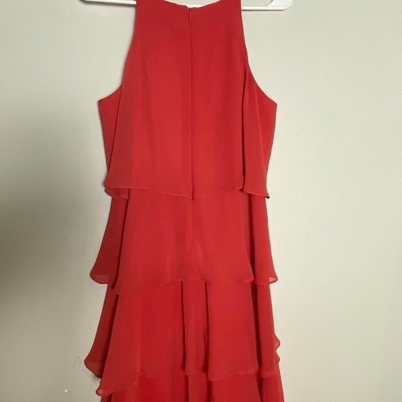 Vintage 90s Flamingo Pink Ruffle Tulip Layer Dress Rhinestone Strap Wedding Prom