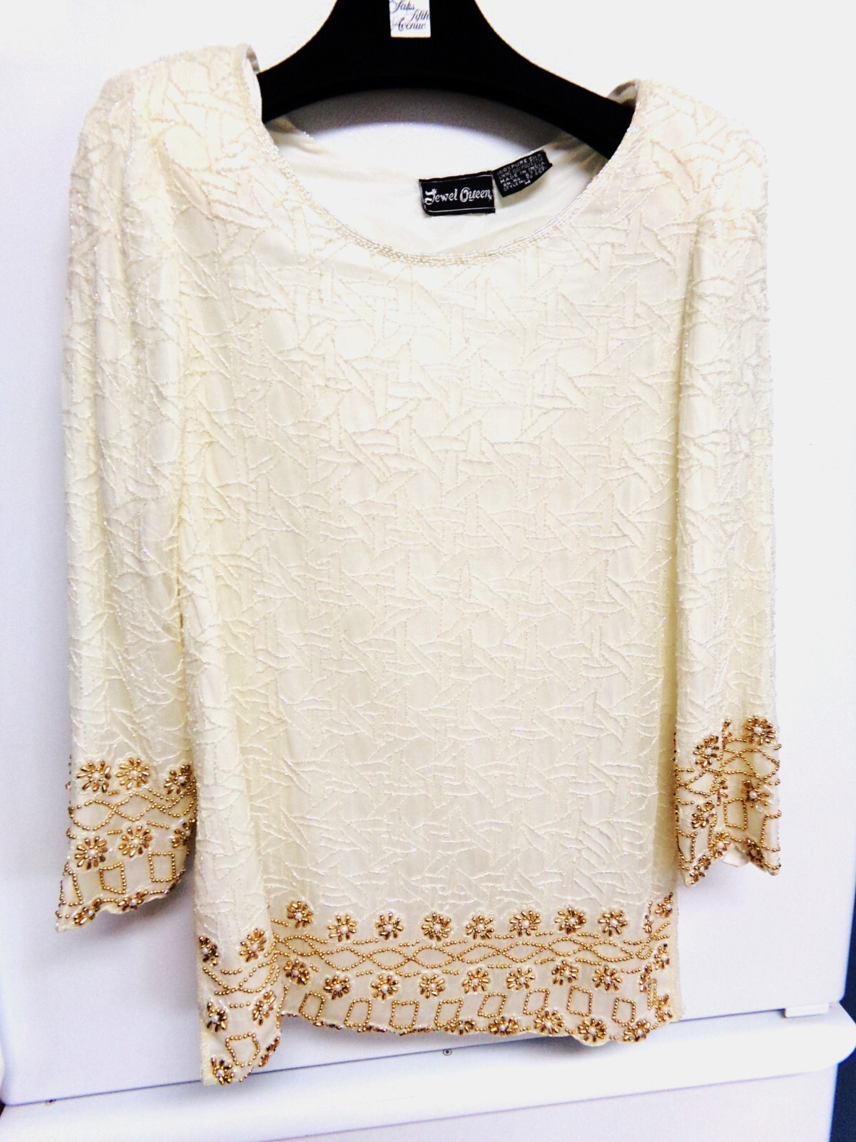 VINTAGE JEWEL QUEEN WOMENS 100% SILK BEADED LINED TOP MADE IN INDIA SIZE M