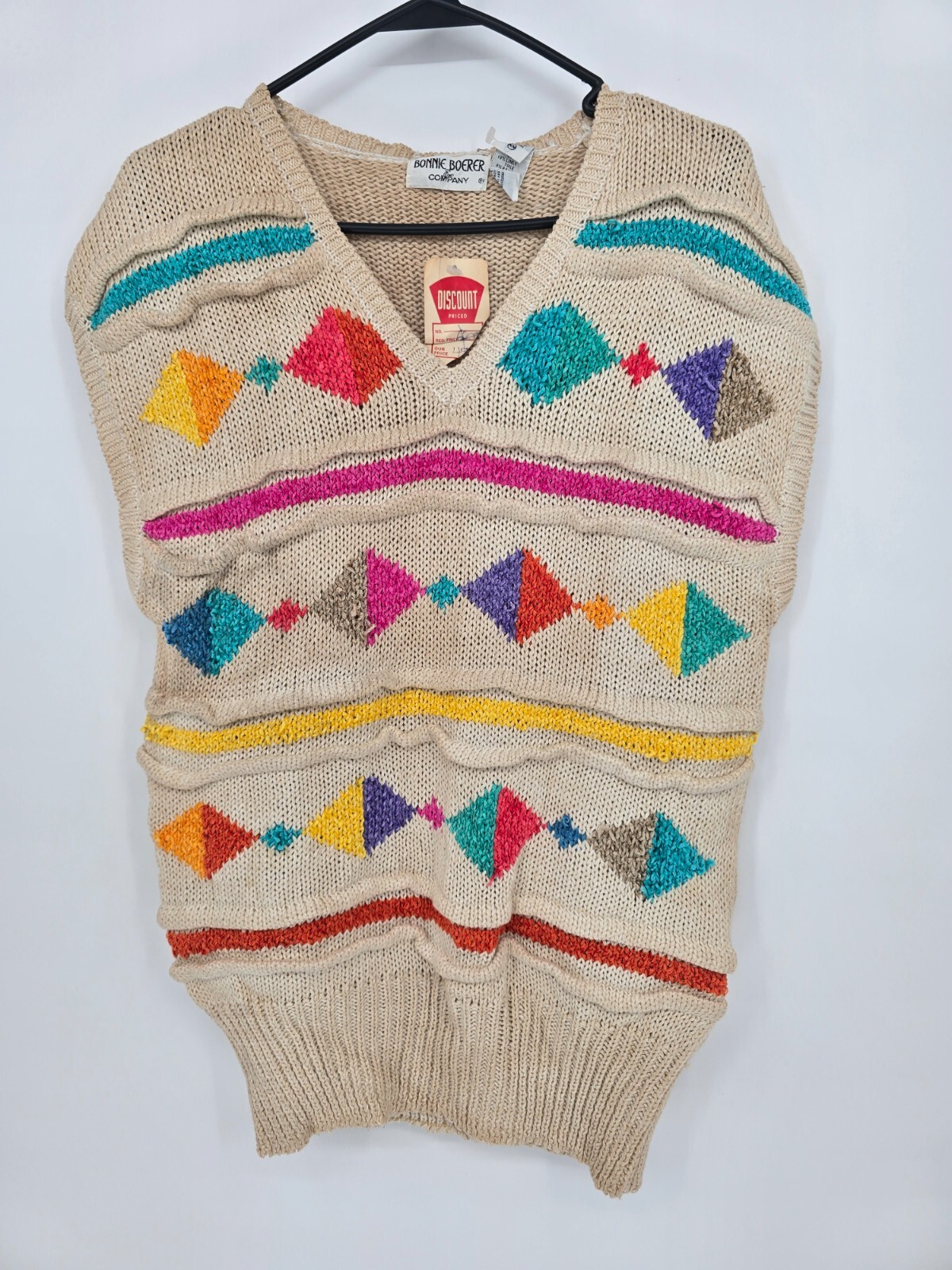 VTG 80s BONNIE BOERER Medium Womens Sweater Vest Geometric Deadstock NWT