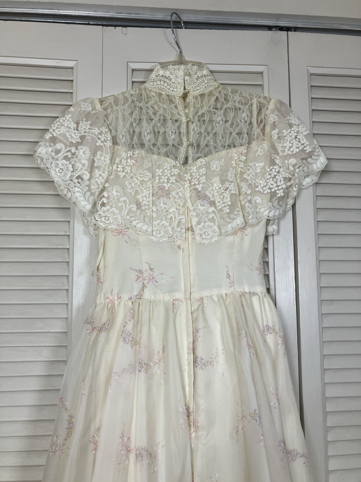 VTG Gunne Sax Wedding Dress Prairie Bows Ivory Lace Victorian Hoop Skirt Sz 5 Xs