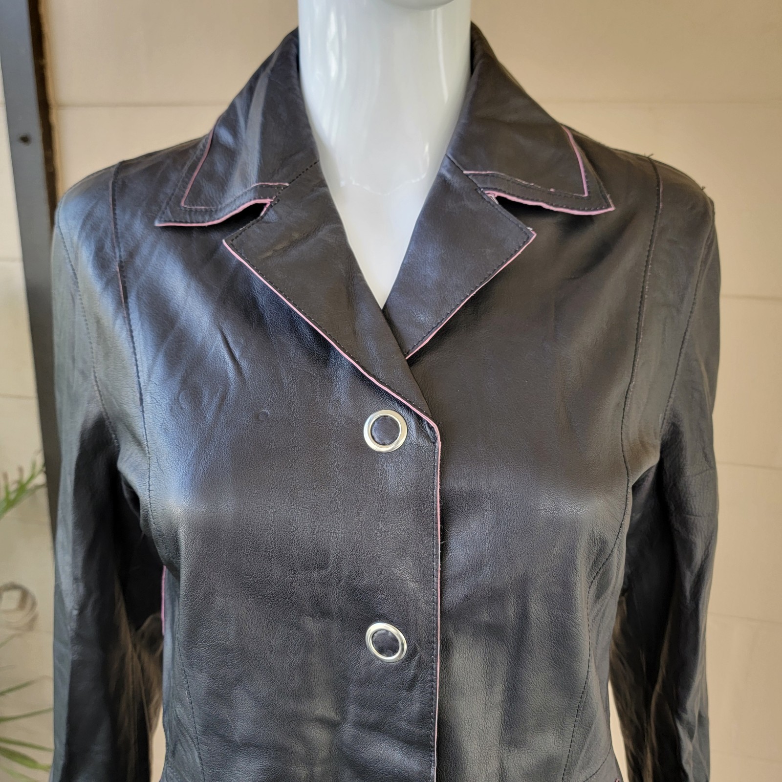 VTG 90s Jax Black Lambskin Leather Blazer Soft Tailored Short Jacket Womens S/M