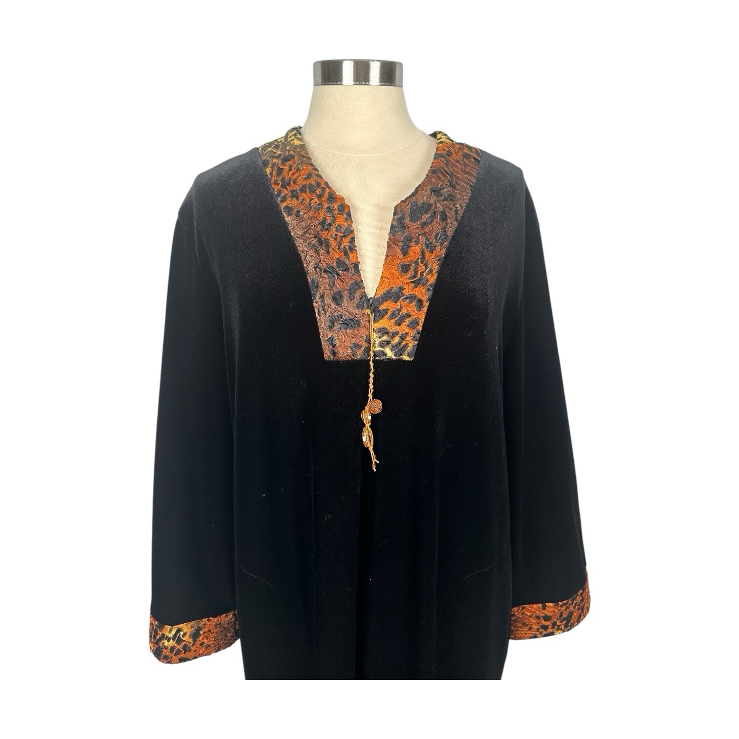 Diamond Tea Kaftan Robe Womens Large Black Velvet Long Whimsygoth Boho Vintage
