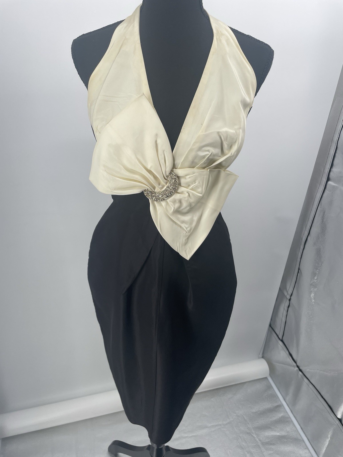VTG Climax David Howard KAREN OKADA Dress Black Cream 80s Whimsygoth Vamp 8 S