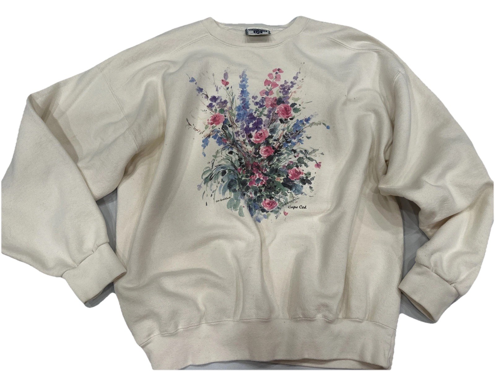 Vintage Grandma Bulky Sweatshirt Womens Xlg Lee Brand 90s Floral Cape Cod 1995