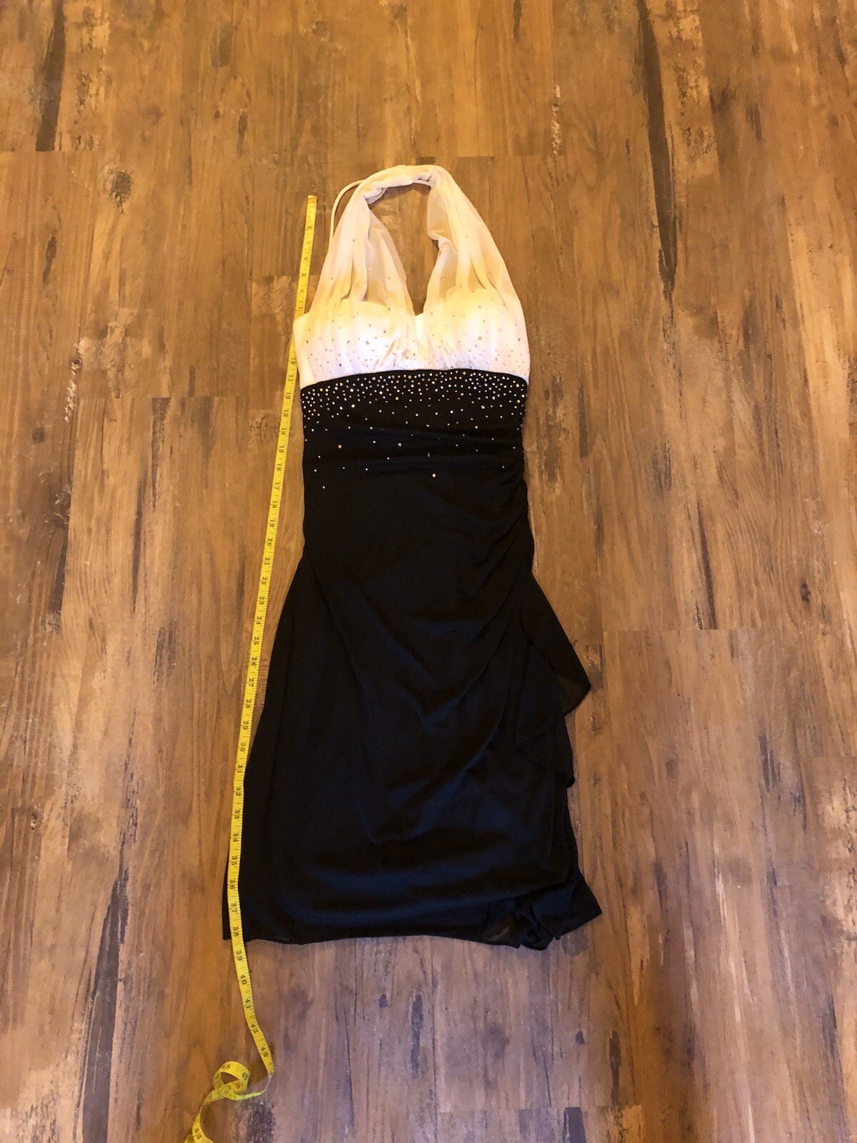 Vintage 90’s Y2K Blondie Nites Black & White Embellished Halter Fitted Dress