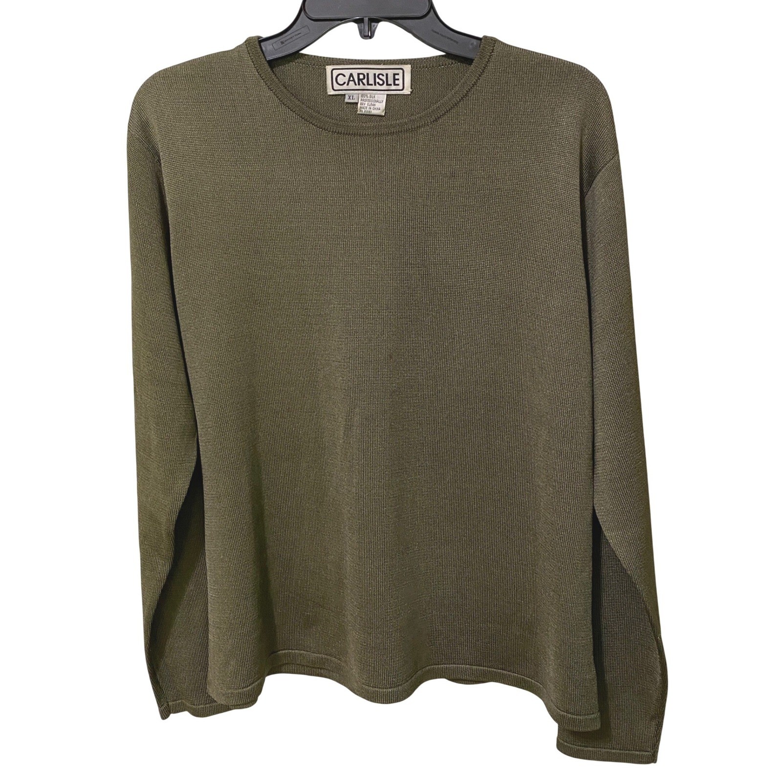 Vtg 80s 90s Womens Silk Knit Pullover Top XL Olive Green Quiet Luxury Old Money