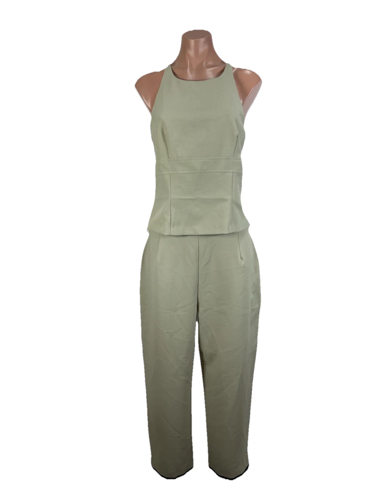 Vintage 90s y2k City Triangles Beige Olive 2pc Pant Tank Suit Set Office Career