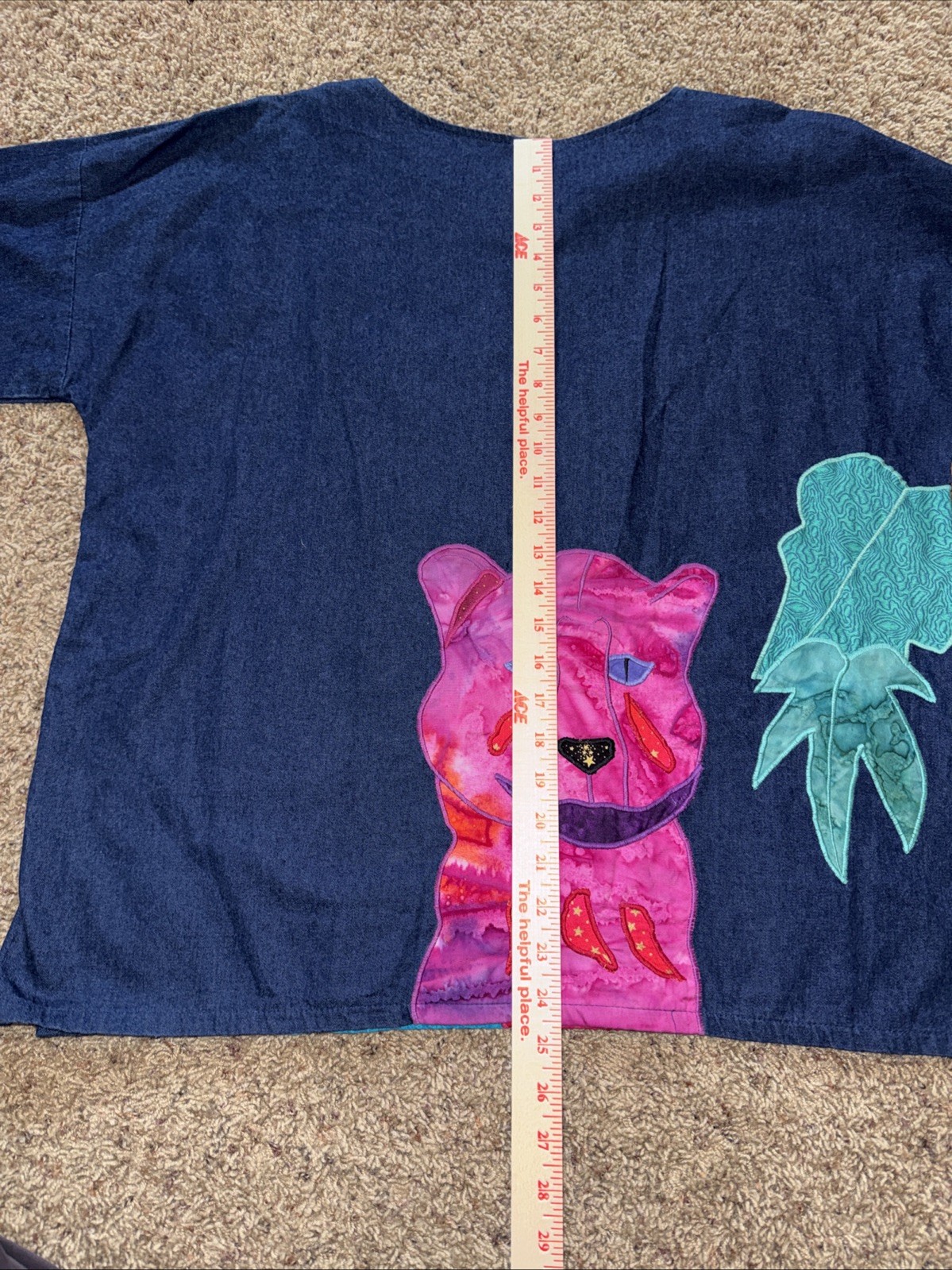 Alfredo’s Wife Vintage Denim Tunic Shirt Sz Small Colorful Leopards Folk Art