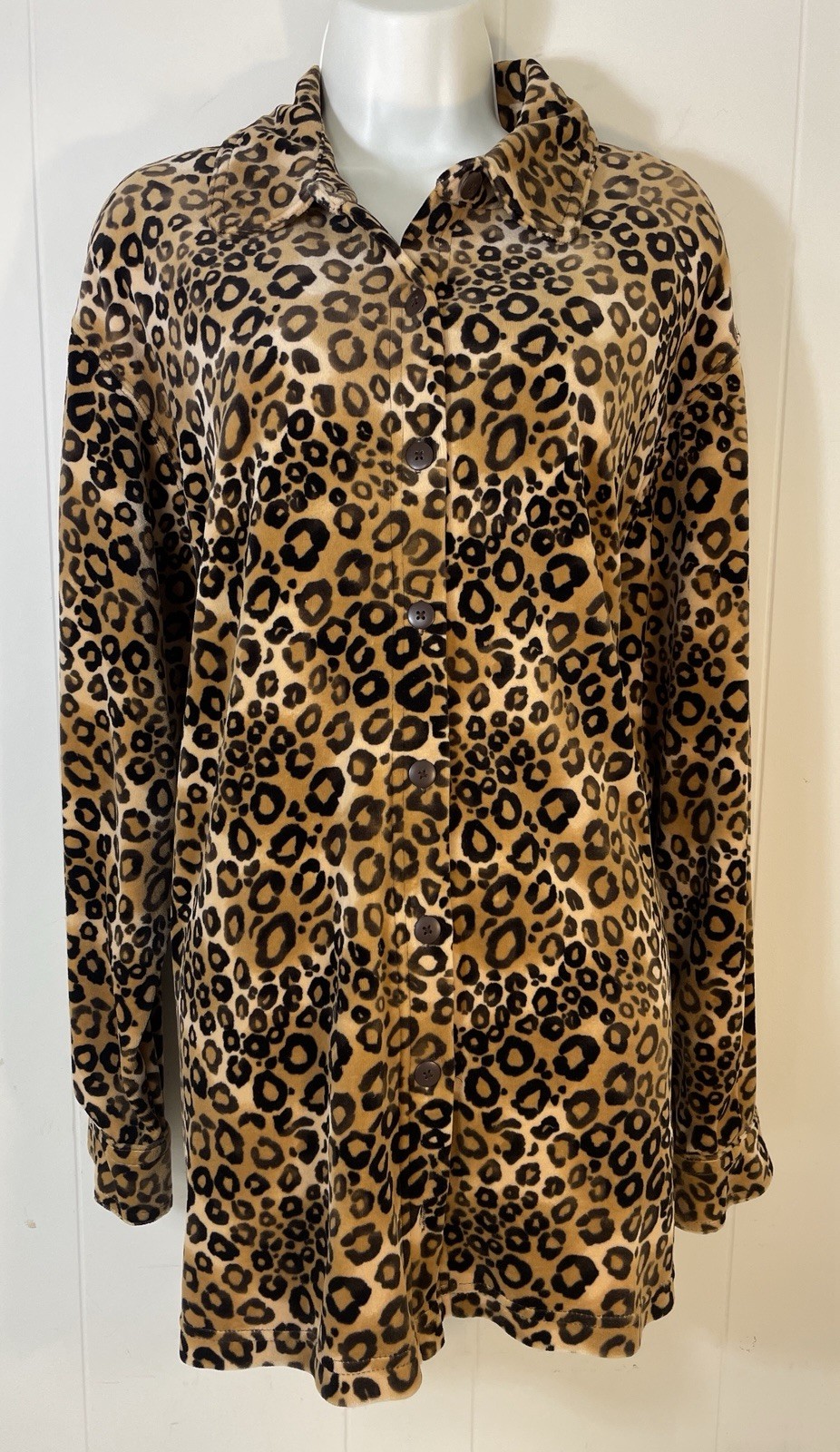 Vtg Velour Cheetah Shirt sweater Animal Print Bechamel XL Button shirt top jacke
