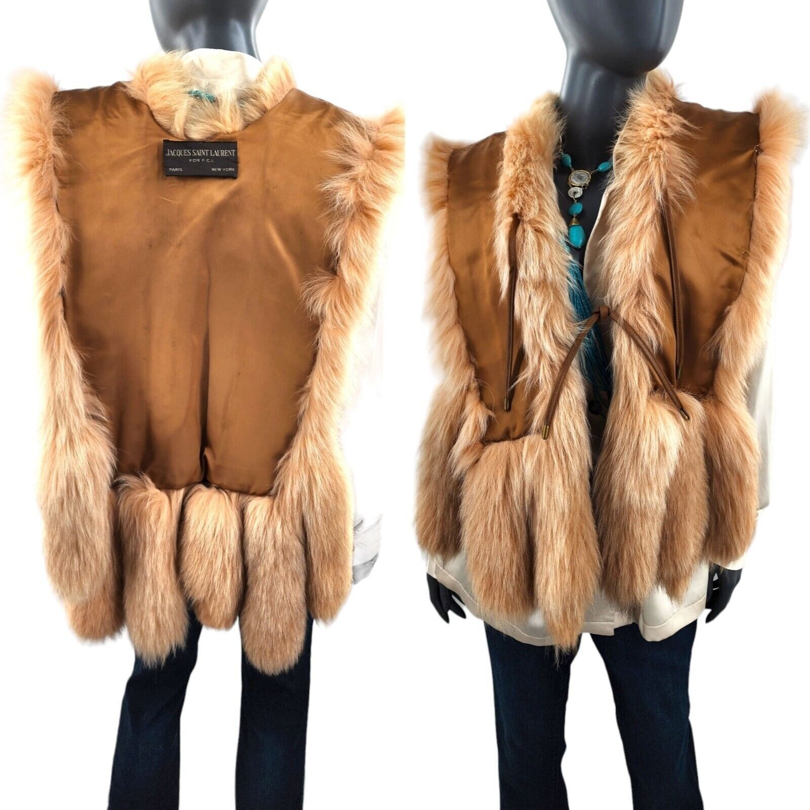 Jacques Saint Laurent Honey Blonde Fox Tail Vest 1980s Paris New York Vintage