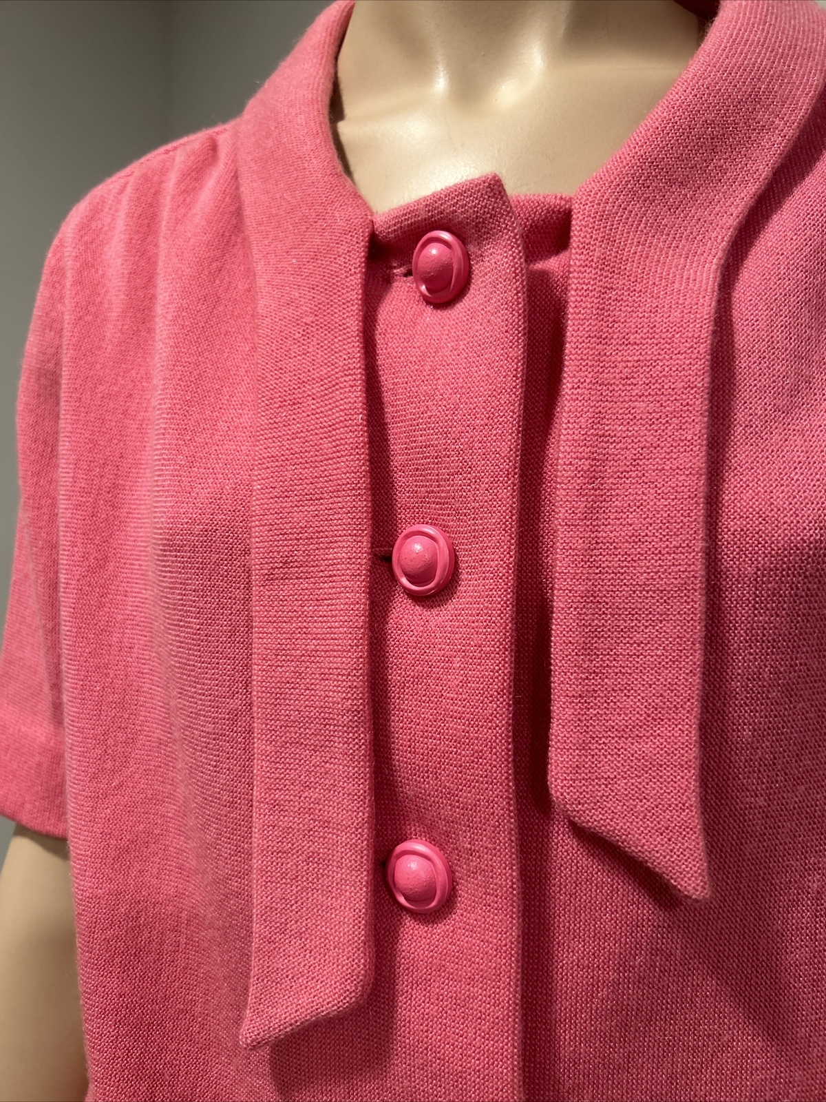 Vintage 50s 60s Womens 2 Piece Set Shirt Top Atomic Retro Skirt Wool Pink