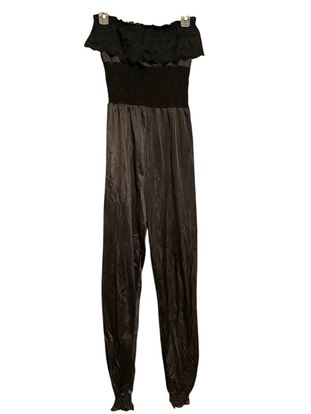 Vintage 70s Undercover Wear Jumpsuit Romper Women L Black Nylon Strapless