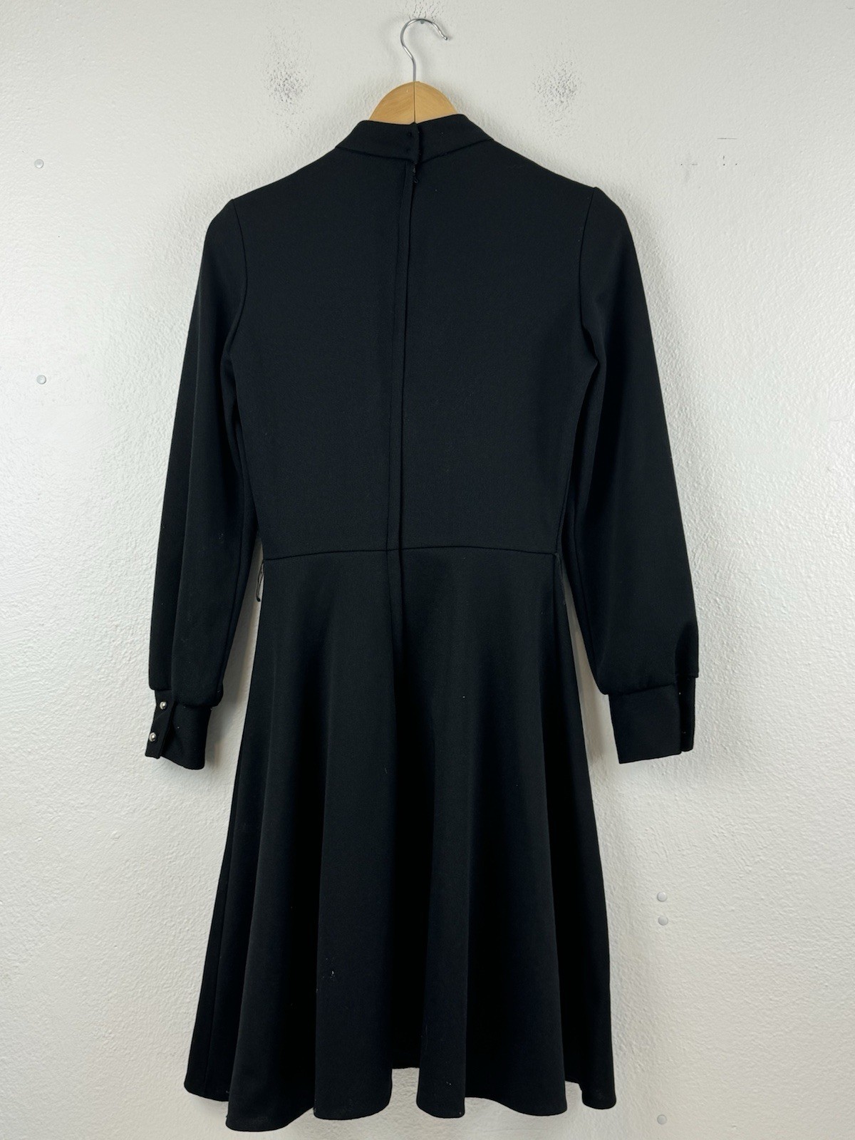 Vintage 1970s Montgomery Ward Black Dress High Collar Chest Cut Out