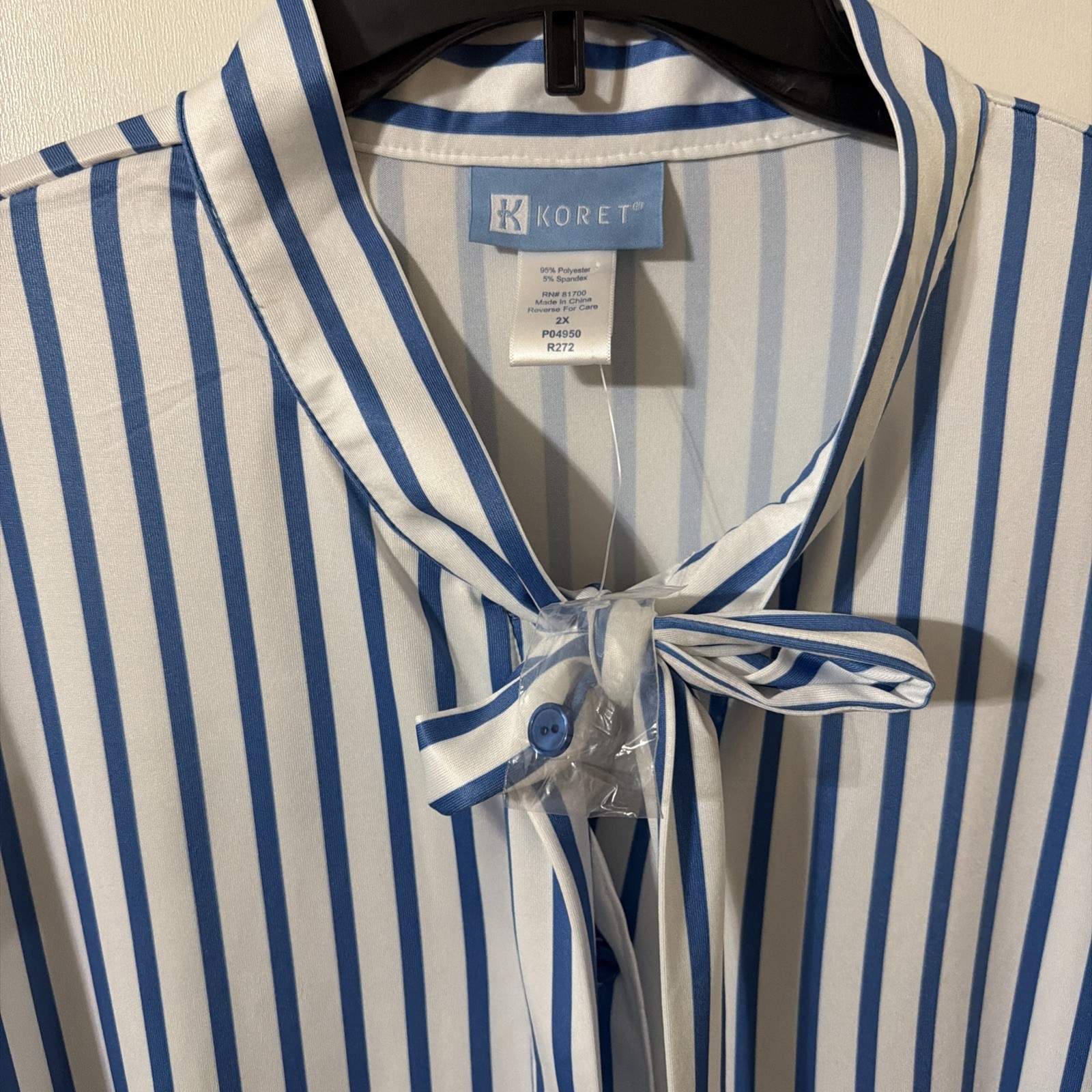 Vintage Koret Blouse Blue Striped Sailor Tie Size 2X