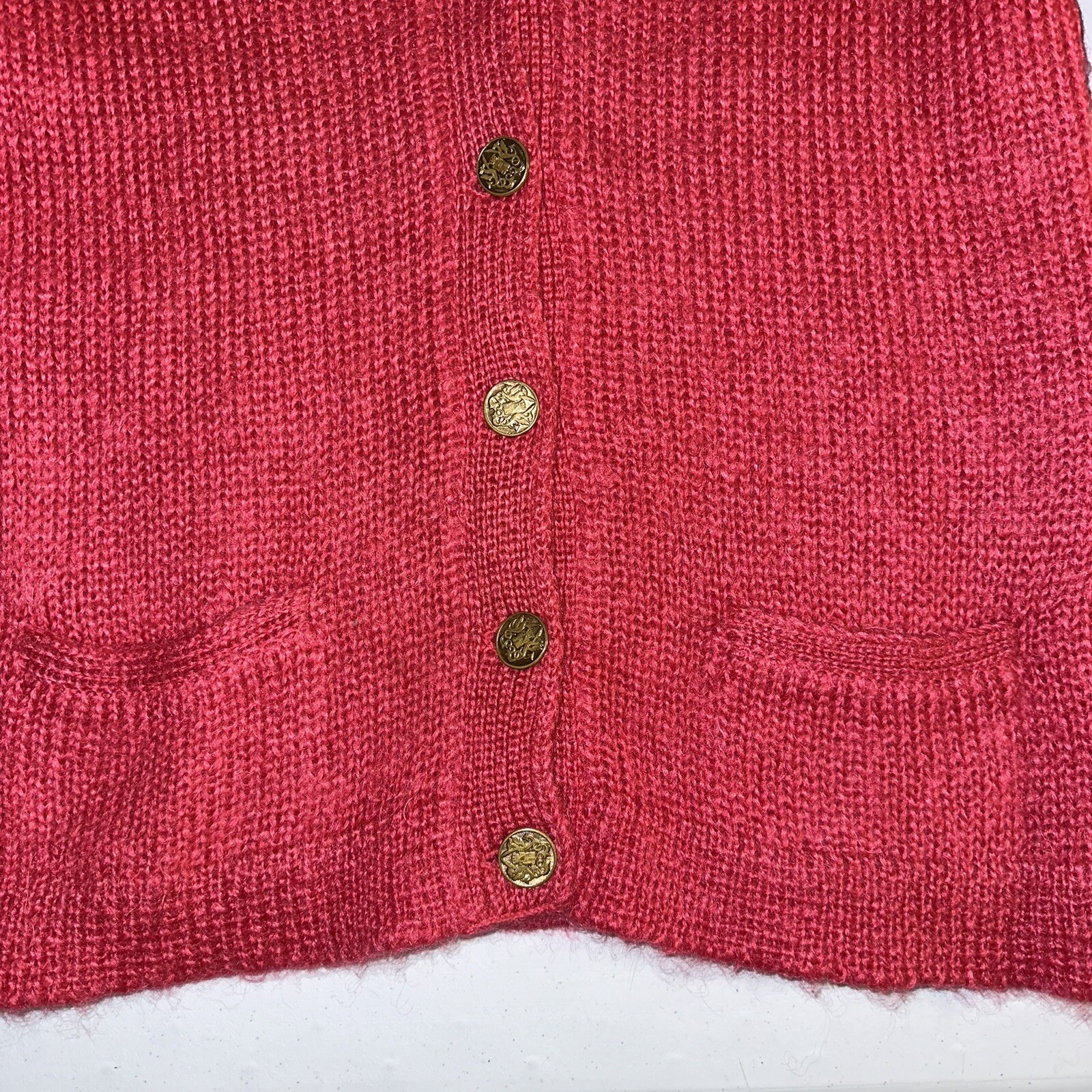 Vintage 1960s 100% Mohair Cardigan Sweater Pinkish Red Approx Sz Medium Shaggy