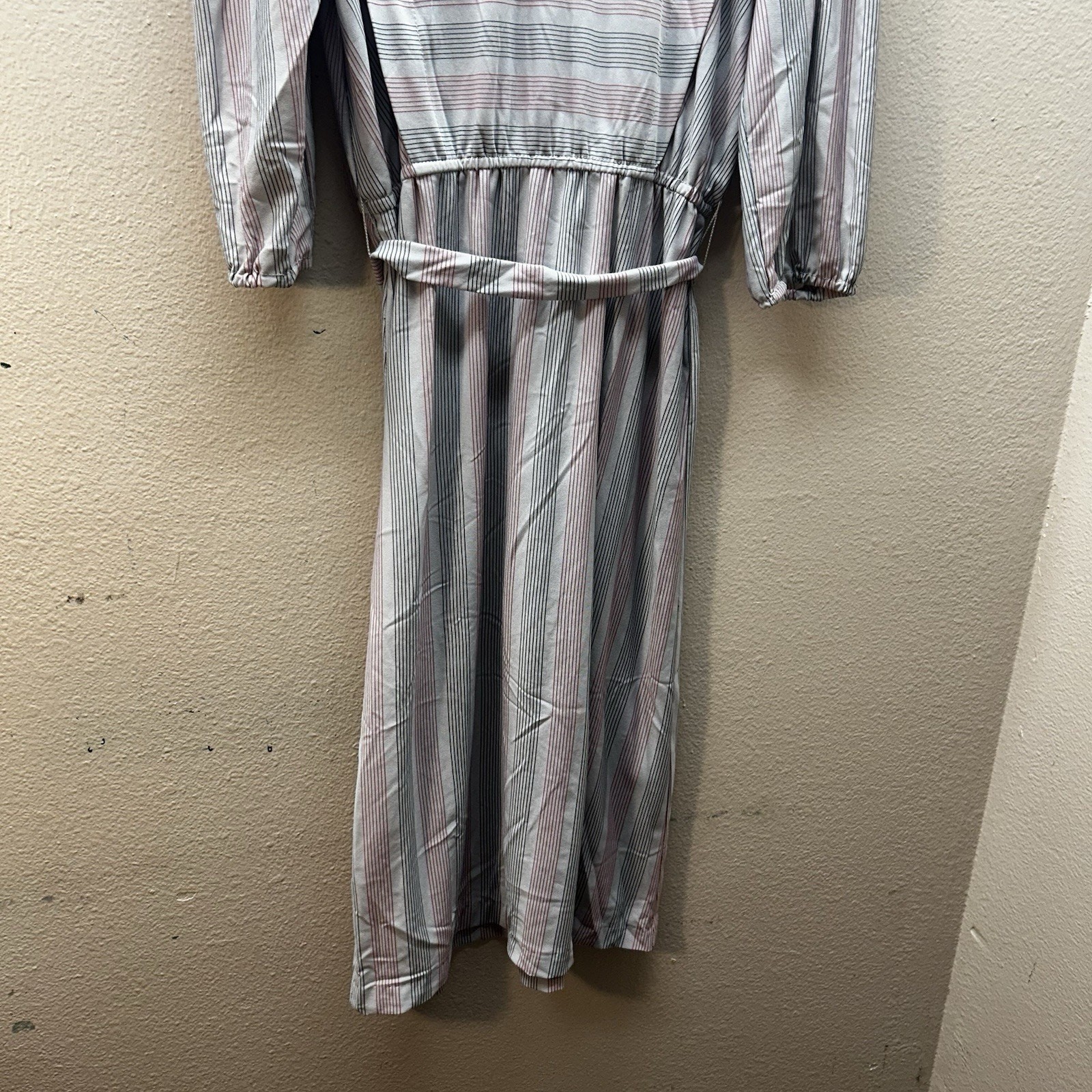 Vintage 60s Shirtwaist Dress Womens 13/14 Striped Belted Long Sleeve Western