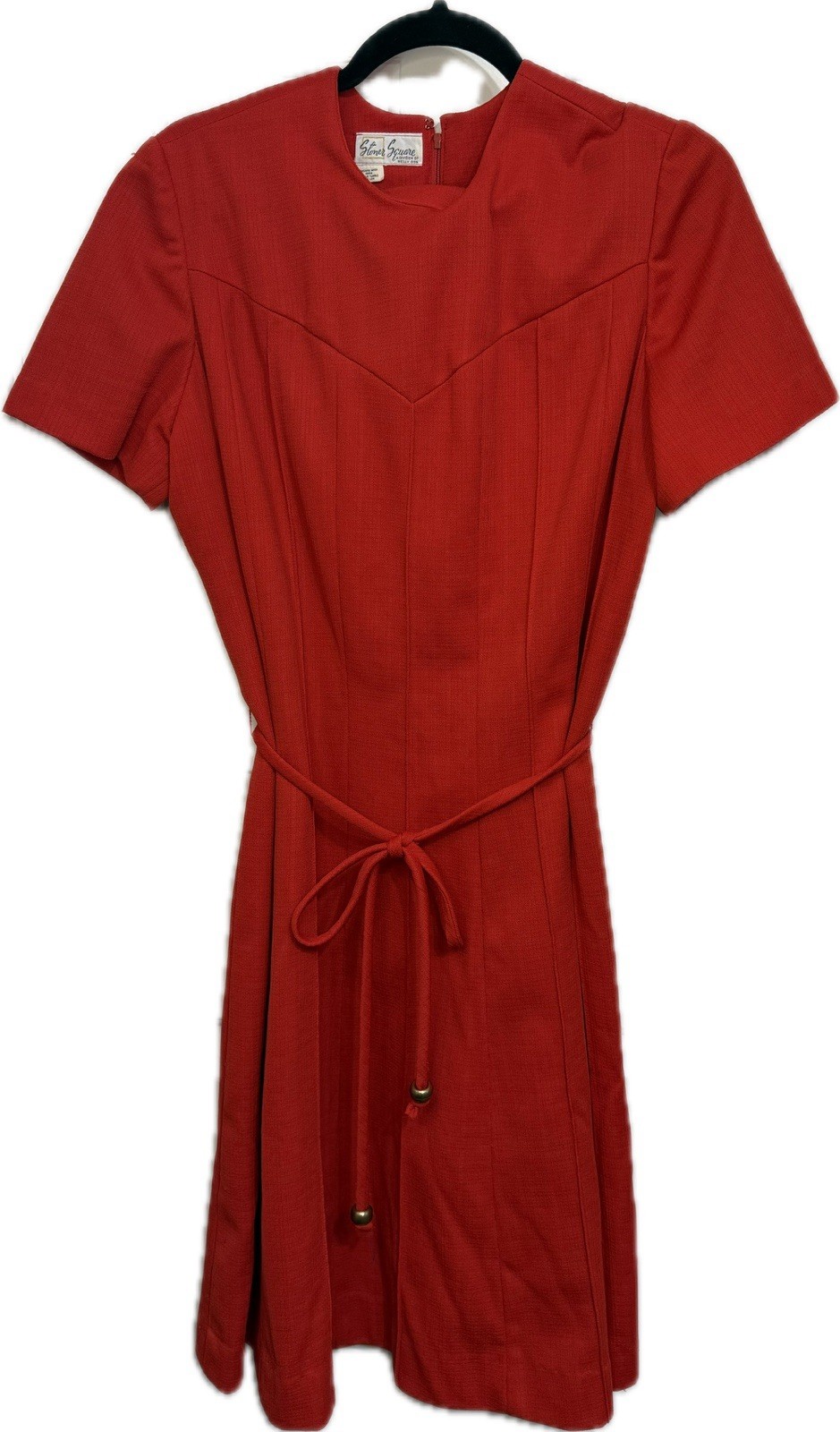 VTG MCM 60s Stoner Square Dress Red Pleats Zipper Pockets Belt L?