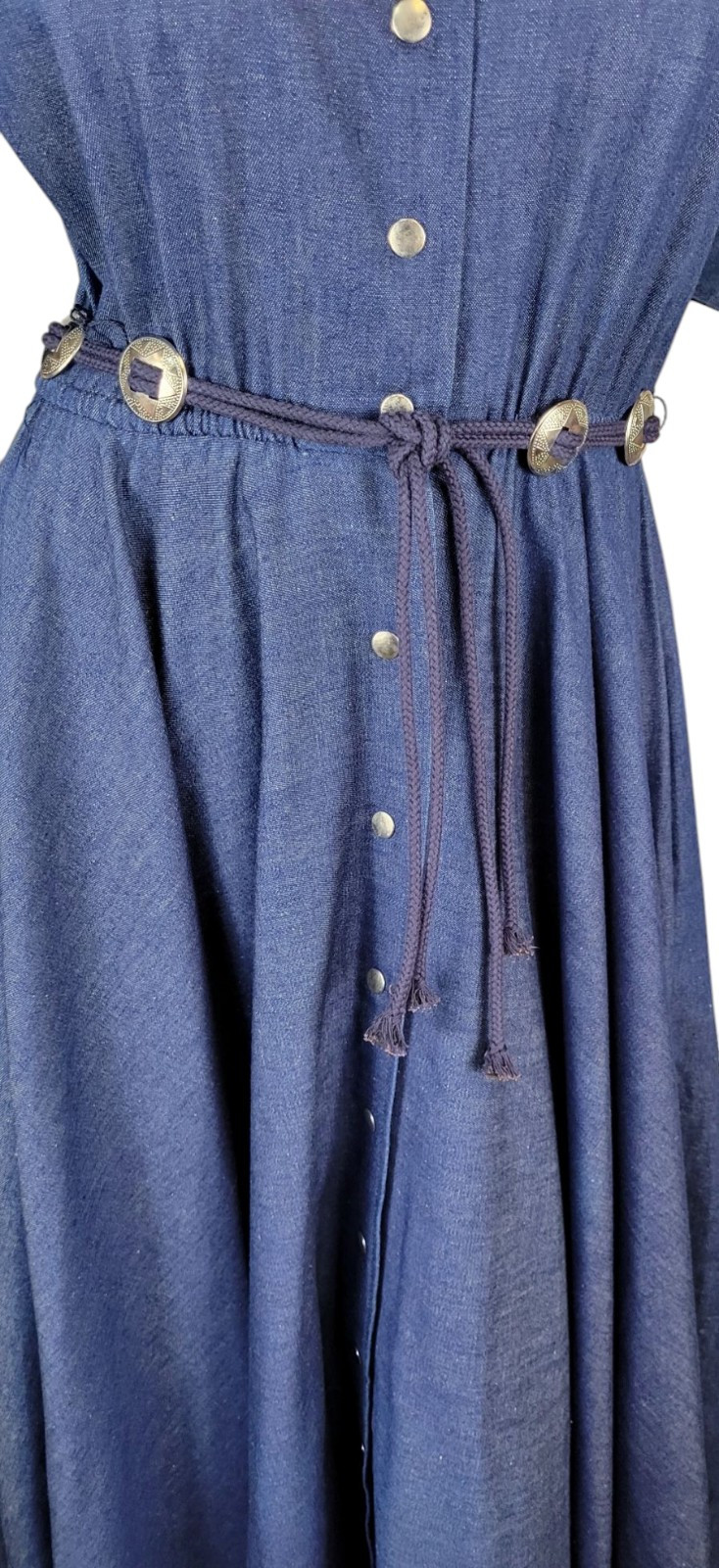 Vintage Choon California Denim Ranch Western Concho Belted Shirt Dress Duster 10