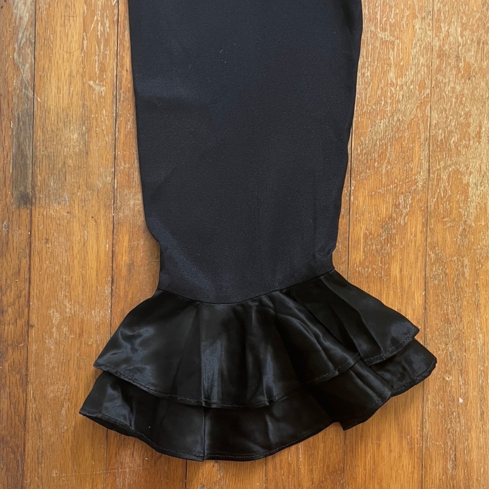 Vintage Black Cocktail Dress Size Medium 1990s Crepe Sheath with Ruffle Cuffs