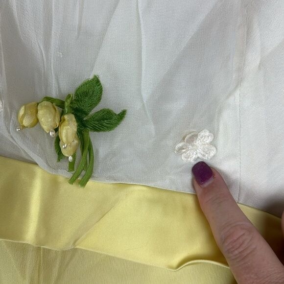 Vtg 60s Yellow Sleeveless Long Dress Floral Pearl Detail SIZE XS/S costume party