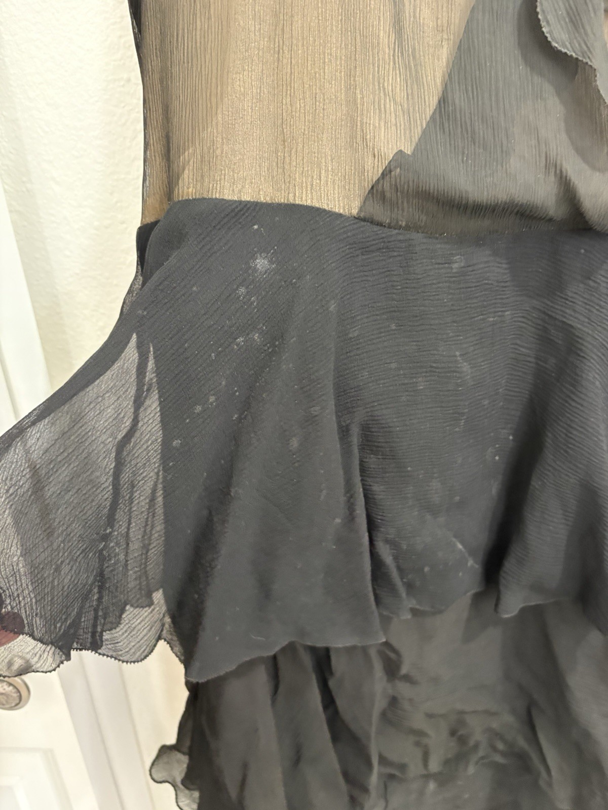 Black Ivory Lace Silk Mesh Sheer Beaded Late 1920s Flapper Dress Antique FLAWS