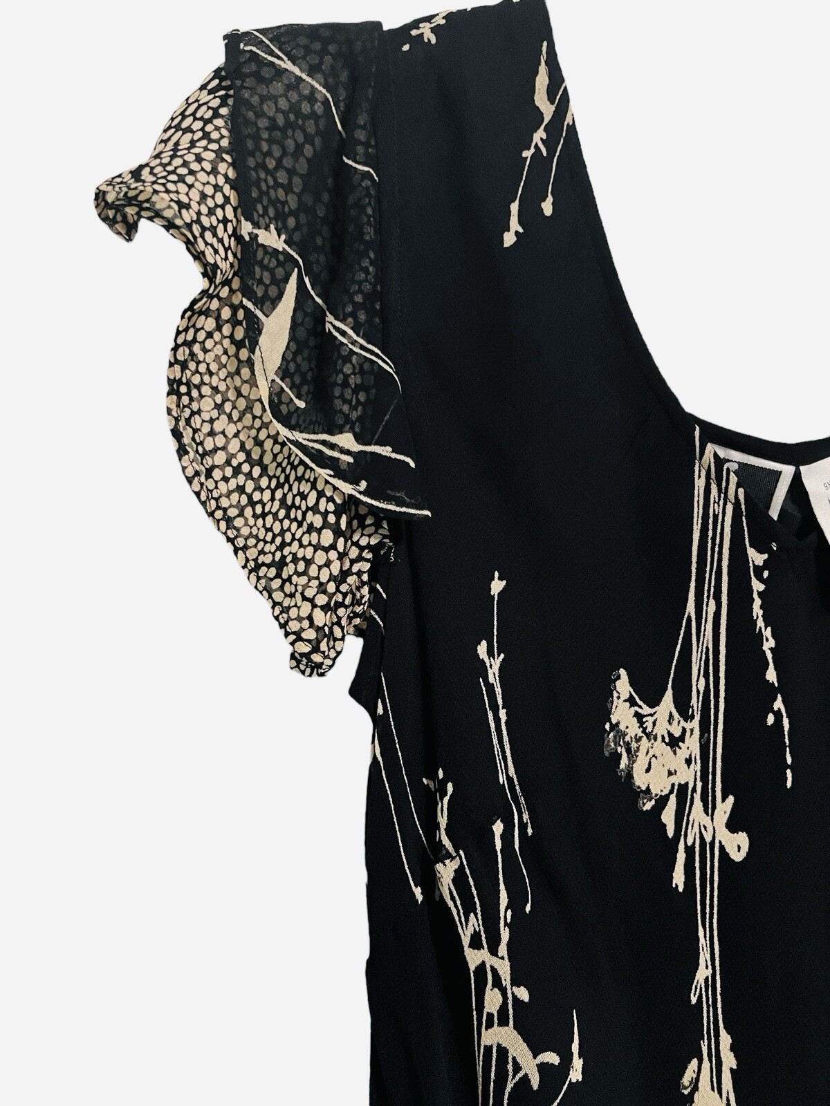 Vintage Phool 1990s Ruffle Sleeve Black Floral Dress Size Medium