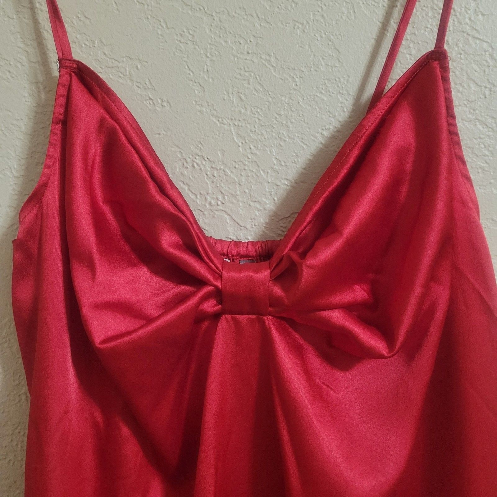 Vintage Victoria’s Secret Chemise Satin Slip Dress M Red Bow Front 2009 Lingerie