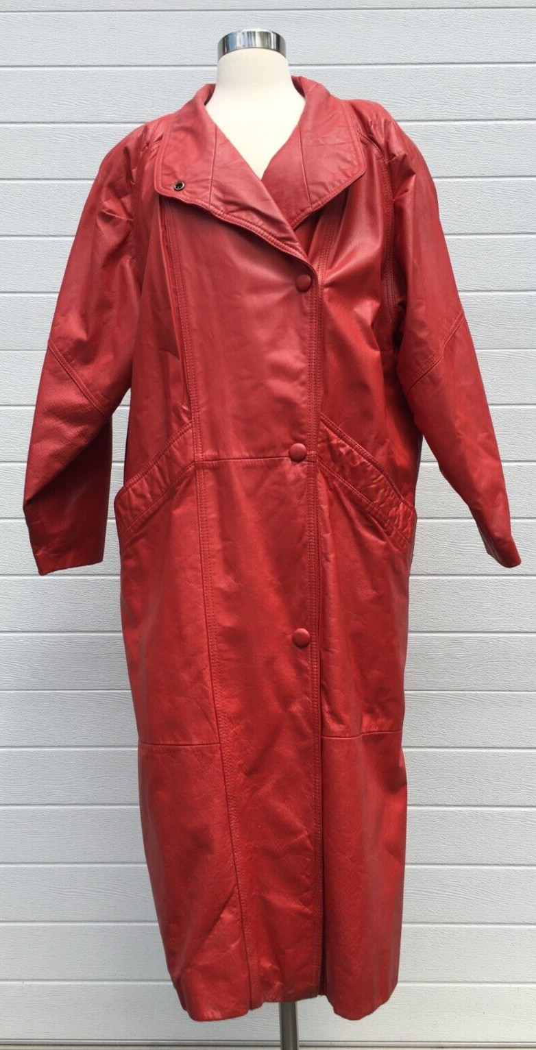 Vintage Wilson’s Red Leather Trench Coat with Thinsulate Liner