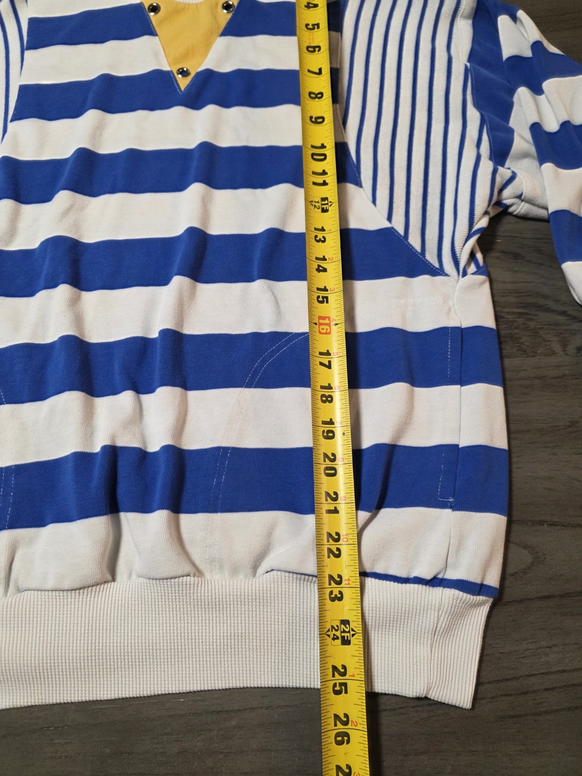Vntg Rafael Women’s Shirt Blue & White Stripe, Yellow, Metal Buttons Size Small