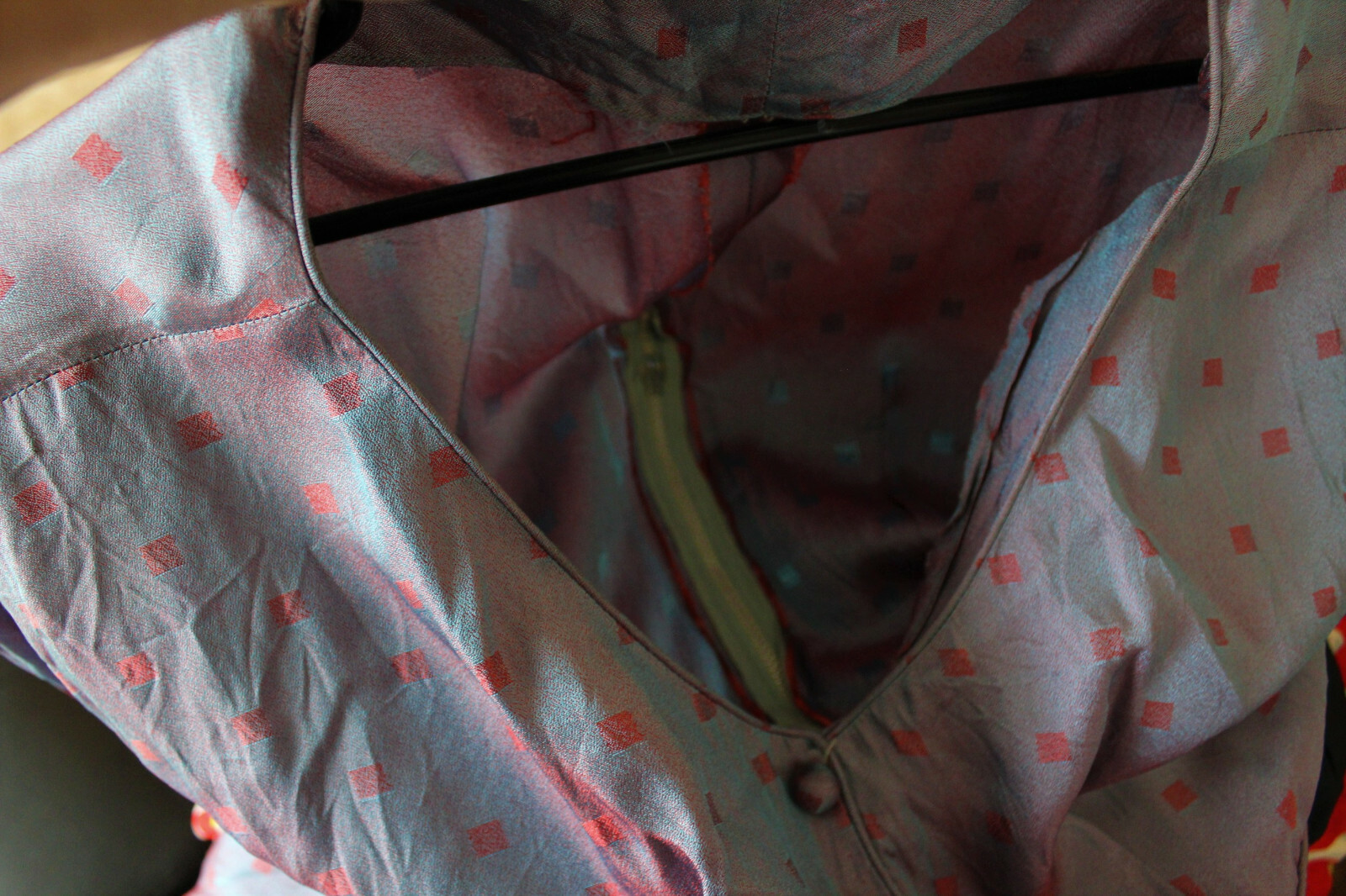 Vintage 1950’s Knee Length Dress Handmade Iridescent Blue Purple Pink Diamonds