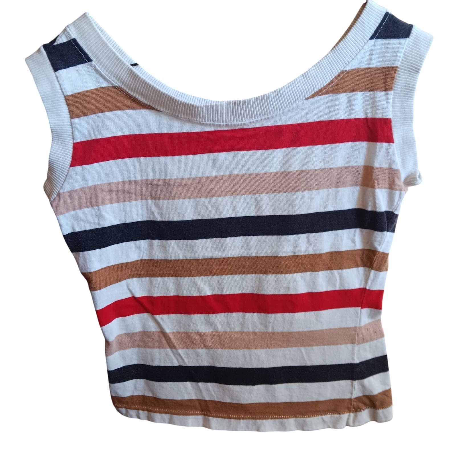 True Vintage 1950’s Medium T-shirt Top Striped Sleeveless Stripes Scoop Neck