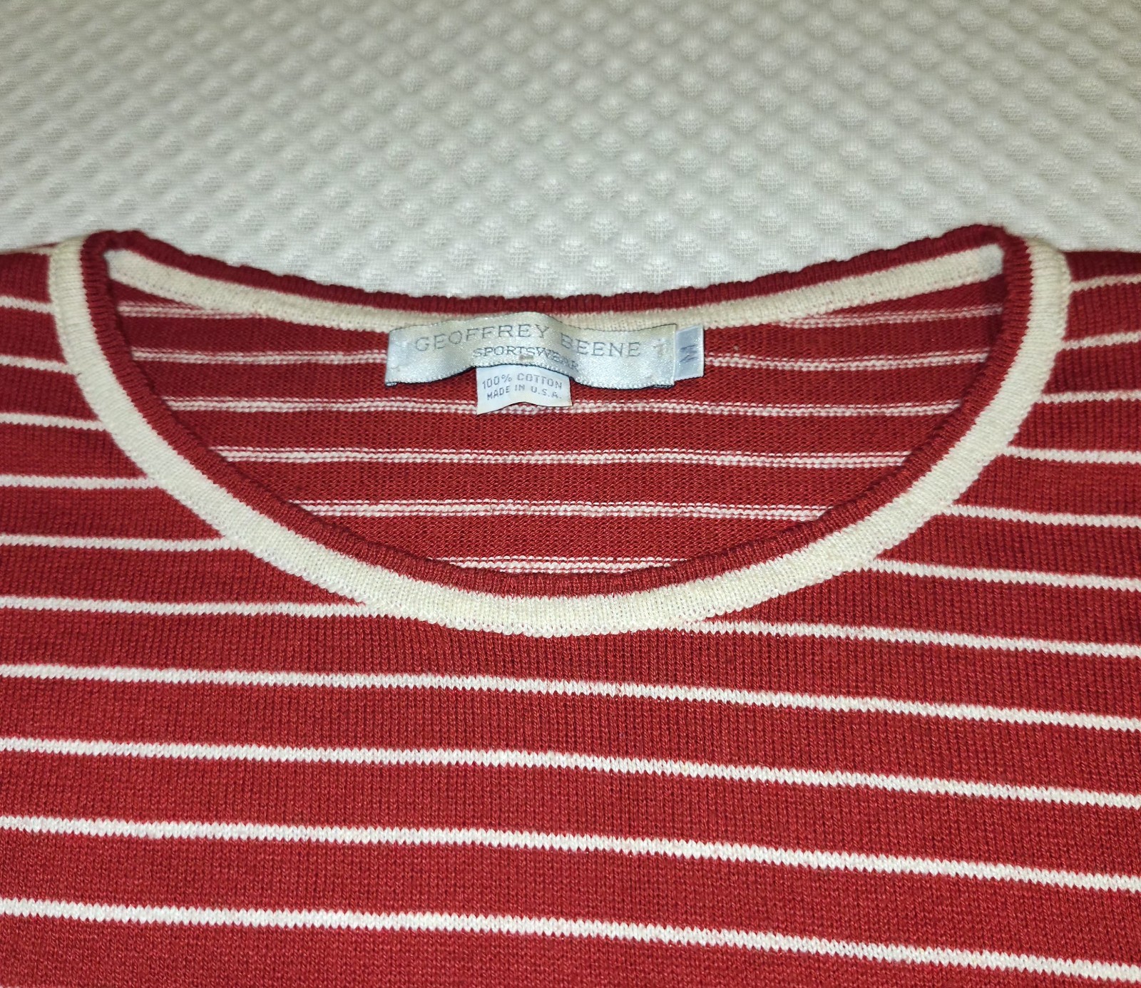 Vintage Geoffrey Beene Sportswear 100% Cotton M Knit Blouse Red White Stripe…